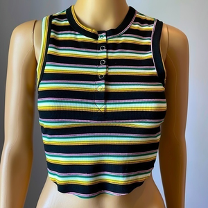 Stitch & Pine Sleeveless Ribbed Crop Top -‎ XS Multi Stripe